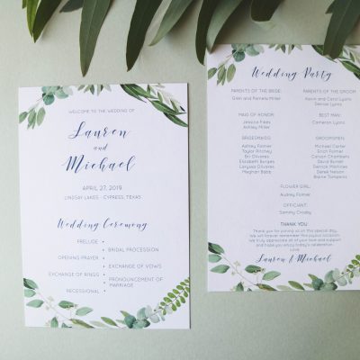 Programa de boda hojas verdes ecológica