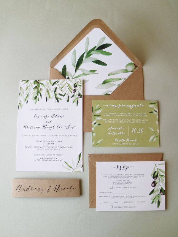 Olive leaves wedding invitation Recycled paper