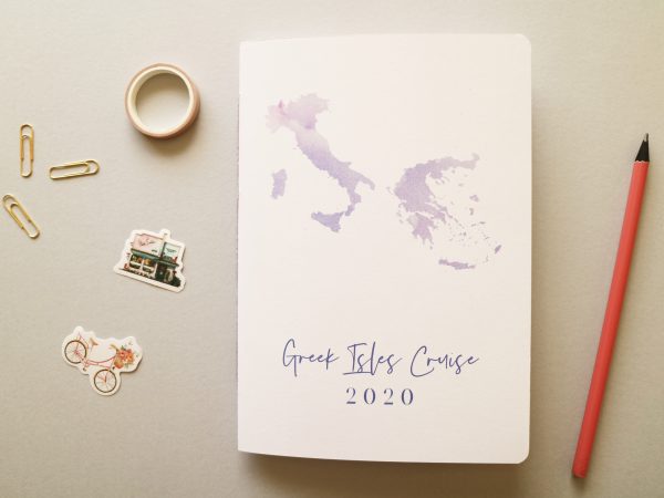Personalised travel journal - recycled watercolour purple white
