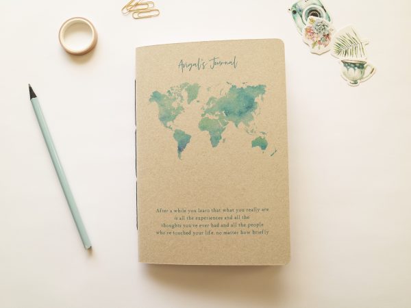 Personalised travel journal - recycled watercolour blue