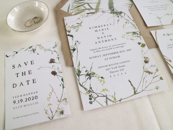 Meadow wildflowers eco friendly wedding invitation set