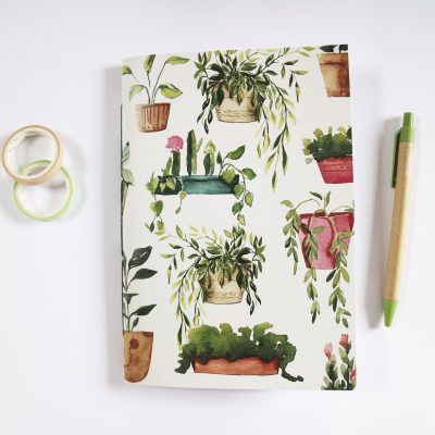 Recycled patterned notebook front - house plants