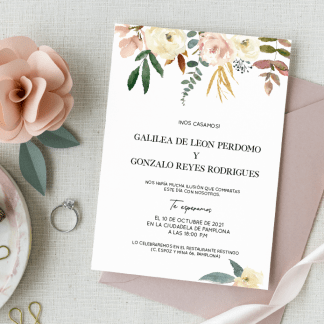 Invitación Cascada Rosa y Dorado