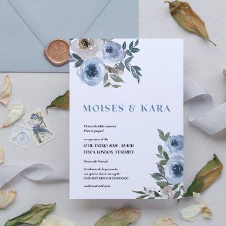 Invitación Flores Azul Pastel