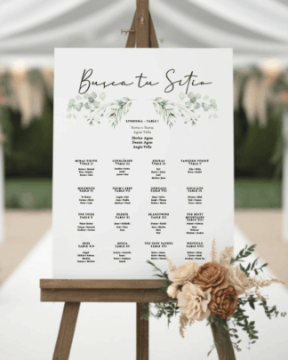 Cartel seating distribución de mesa carton pluma