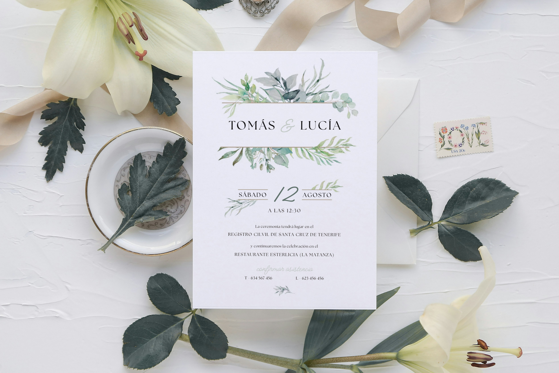 Invitación plantilla Canva Hojas Verdes
